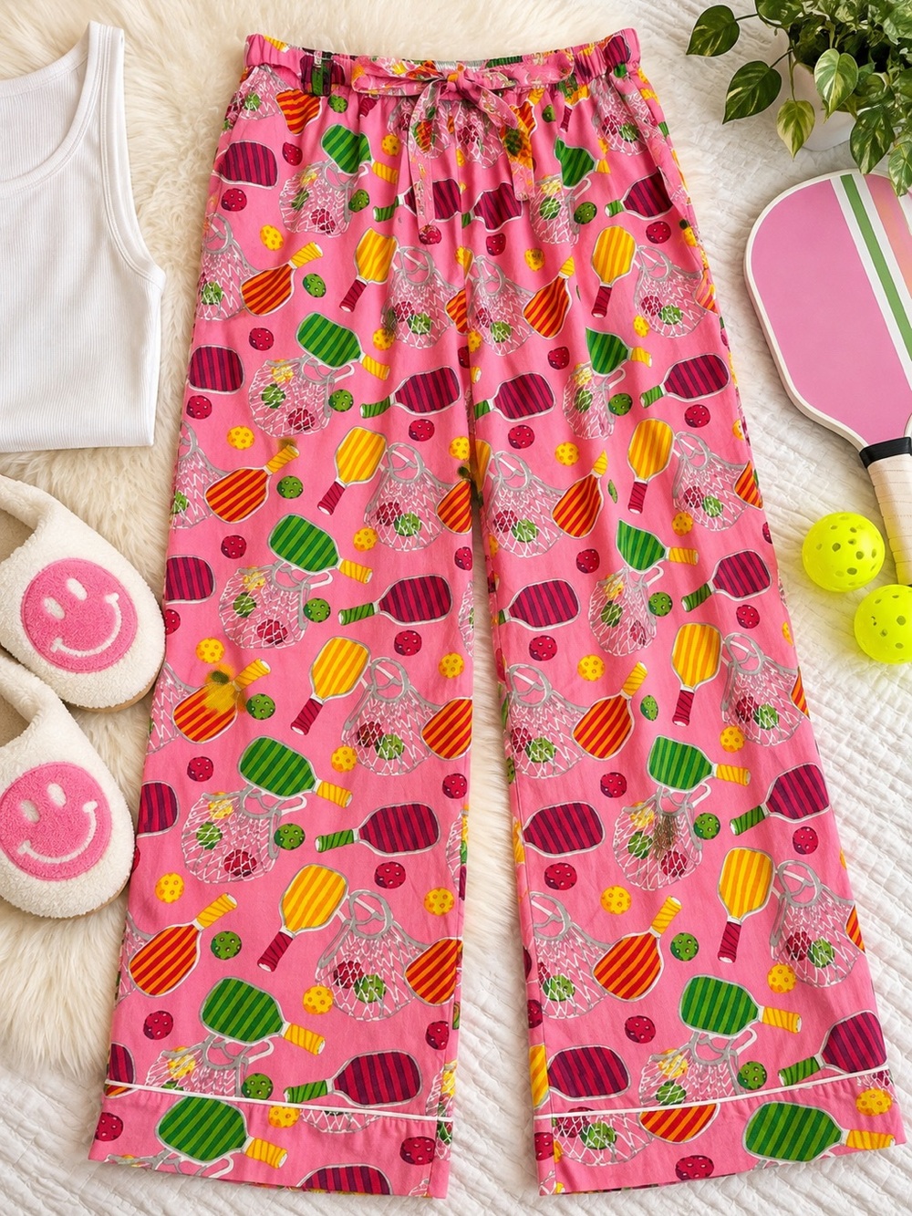 Printfresh Pink Paddle & Ball Pajama Pants with Multicolor Print